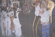 unknow artist gustav k;imts visar de fientiga krafterna i form av kvinnor som star mellan manniskan och hennes lycka Sweden oil painting artist